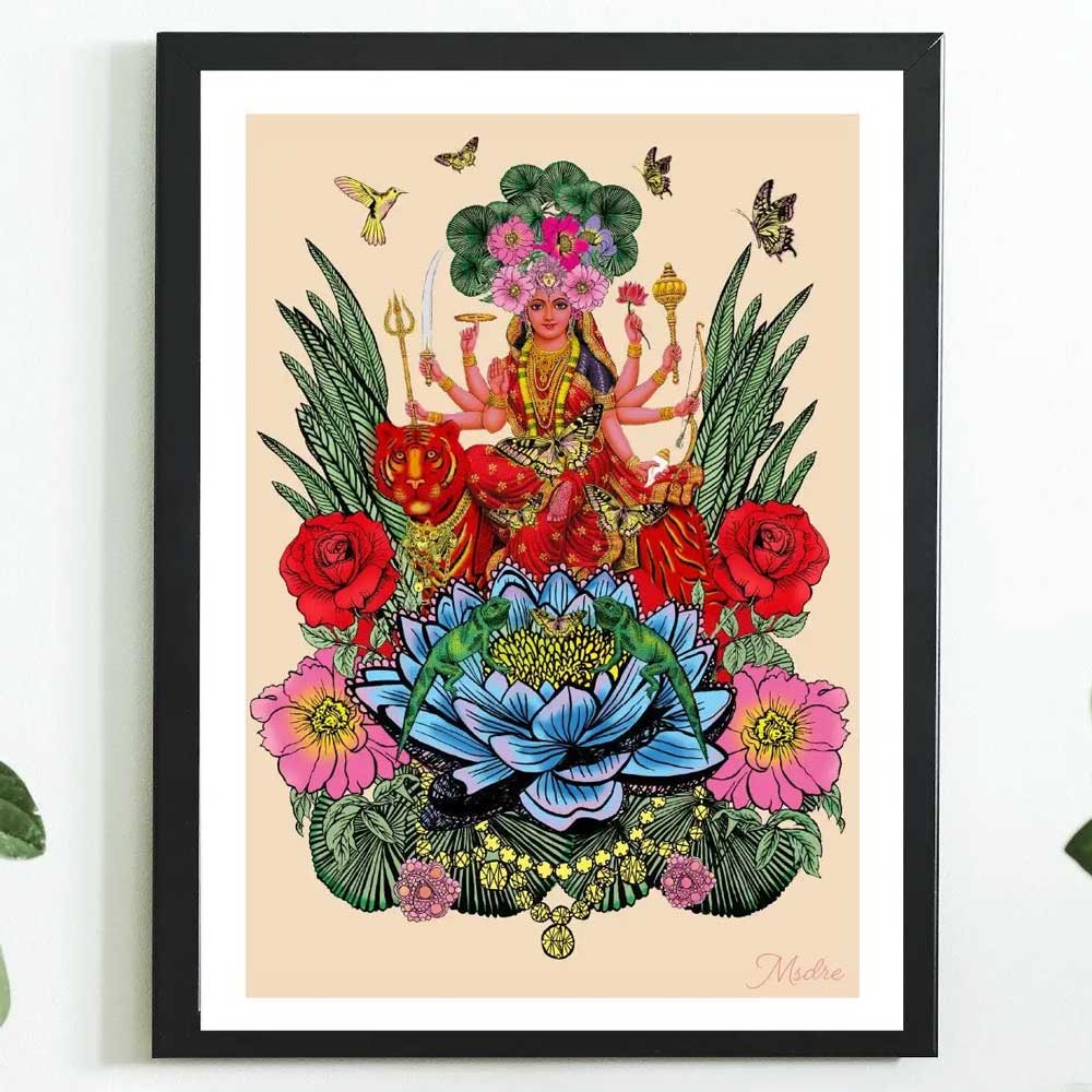 Indian Goddess Durga Hindu Yoga Colour Art Poster Print
