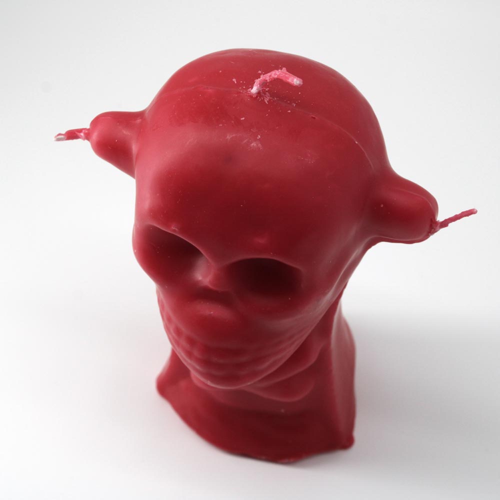 Skull Candle with 3 Wicks - Red
