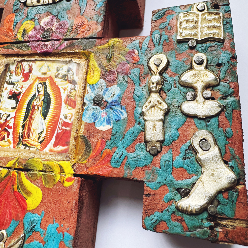 Hand-Painted Milagros Cross – Our Lady of Guadalupe