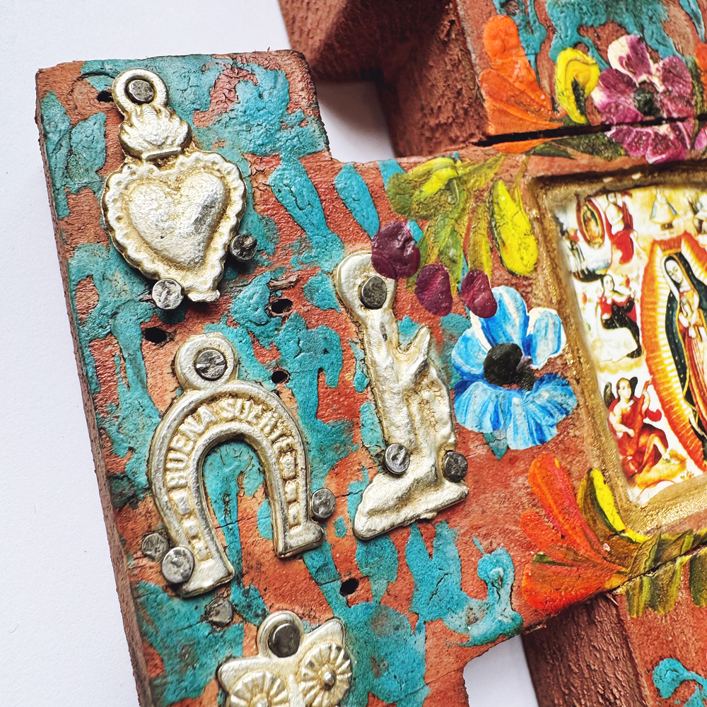 Hand-Painted Milagros Cross – Our Lady of Guadalupe