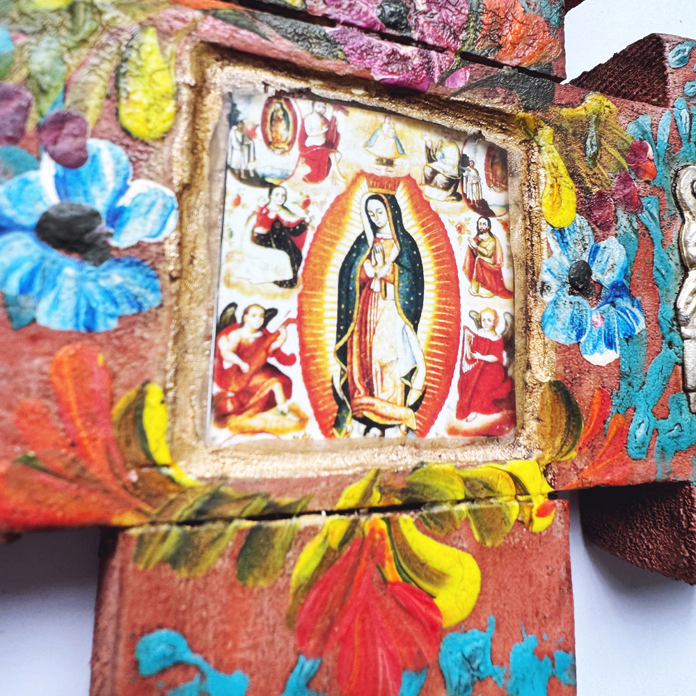 Hand-Painted Milagros Cross – Our Lady of Guadalupe