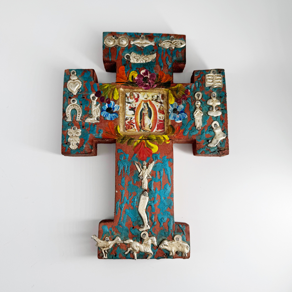 Hand-Painted Milagros Cross – Our Lady of Guadalupe