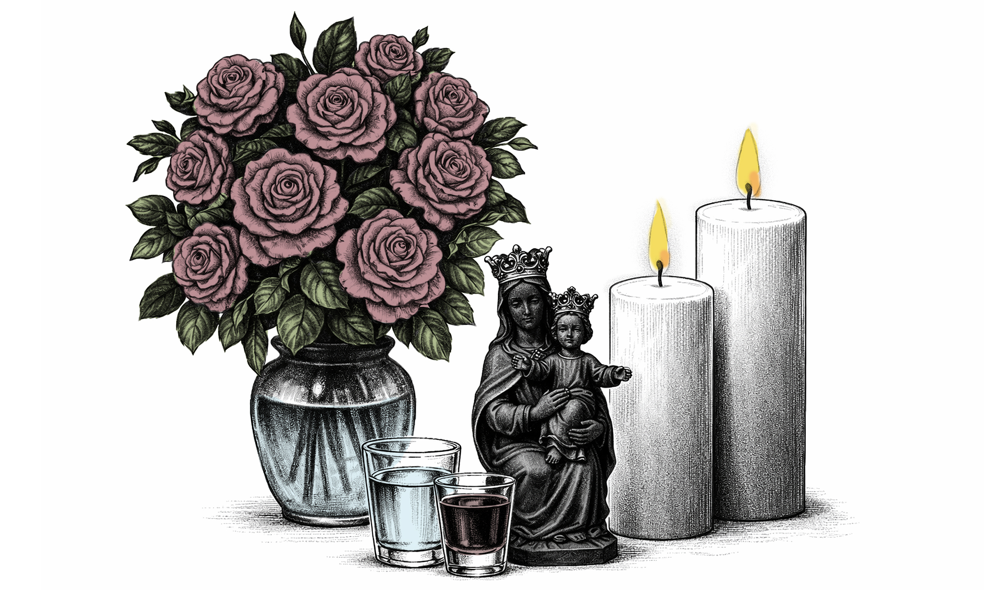 What to Put on a Spiritual Altar: Offerings, Energy & Connection. Altar dedicated to Ezili Dantò with gold candles, framed Black Madonna, roses, and spiritual offerings