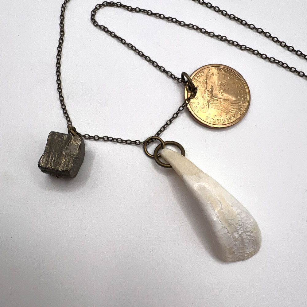 Buffalo Tooth & Sacajawea Coin with Pyrite Necklace