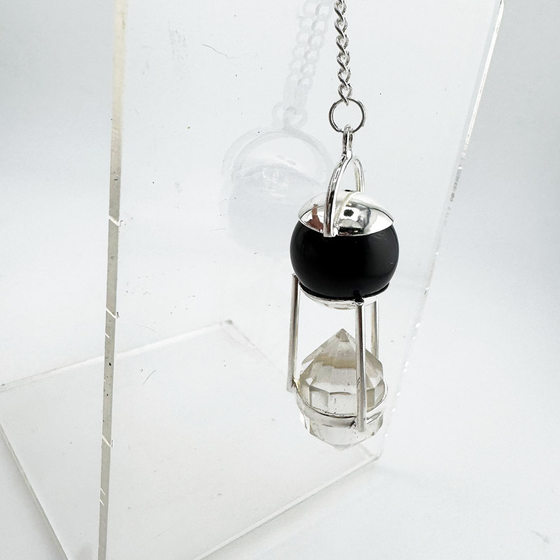 Obsidian & Double-Terminated Clear Quartz Pendulum